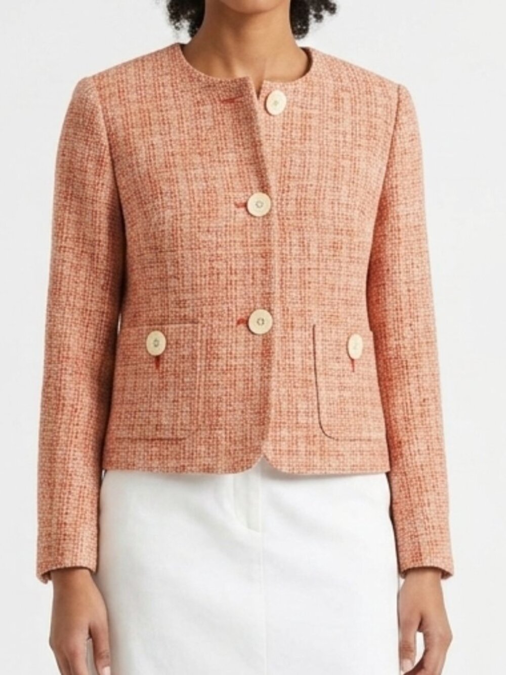 J. Jill Red and Cream Tweed Blazer Jacket Short Cropped Length Size 8